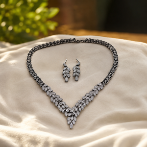 Luxury Engagement Bridal Jewelry Set 14k White Gold Plated Marquise Cut Diamond <b>Statement</b> <b>Necklace</b> and Earrings for Women - Product Image 6