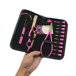 Hot Pink Gold Top Grade Stainless Steel Micro-beads <b>Hair</b> Extension Tool Kit Custom Logo Wholesale Styling Razor & C Needles Loop - Product Image 6