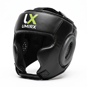 Casque ouvert MMA avec protections d'oreilles en cuir PU, noir/gris, pour kickboxing, grappling, entraînement, logo personnalisé - Product Image 1