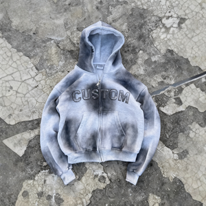Sudadera con capucha de forro polar para hombre, personalizada, con cremallera, lavado ácido, camuflaje, logotipo en relieve, bolsillo frontal, estilo casual - Product Image 3