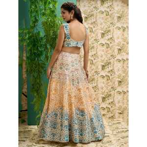 ผ้าไหมพิมพ์ลายสีขาวนวลที่น่าทึ่งสำหรับงานแต่งงาน lehenga choli กับ dupatta - Product Image 1