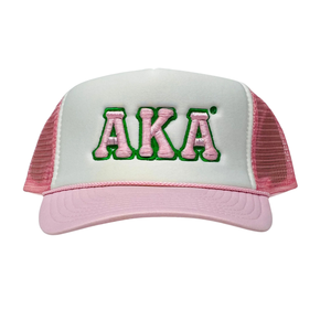 หมวกแก๊ป AKA Trucker สีขาวชมพู ตาข่ายปักตัวอักษร หมวกเบสบอลแบบปรับได้ สไตล์ลำลอง แฟชั่น หมวกสำหรับกิจกรรมกลางแจ้งสำหรับผู้ชาย - Product Image 1
