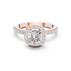 Bague de fiançailles de luxe en or 18 carats avec halo de diamants taille coussin et micro-pavé pour femme - Product Image 5