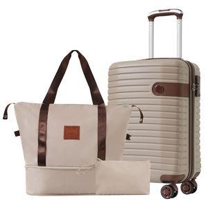 <b>20</b> <b>Inch</b> Khaki Luggage Sets 3-Piece Lightweight Hardshell ABS Carry-On <b>Suitcases</b> 22x14x9 Airline Approved with Wheels - Product Image 1