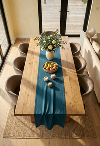 Teal Solid Linen Woven Reusable Durable Eco-Friendly Customizable Washable <b>Table</b> <b>Runner</b> for Restaurant Wedding Home Dining Room - Product Image 2