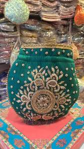 Handmade Golden Gota Patti Work Evening Potli Bag Indian Handmade Women <b>Handbags</b> Purse <b>for</b> Ladies <b>for</b> <b>Wedding</b> and Gifting - Product Image 1