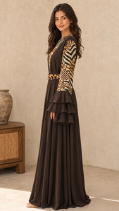 Vente en gros de robes Abaya pour femmes avec patchwork léopard, manches cloche, col rond, vêtements de soirée confortables - Product Image 2