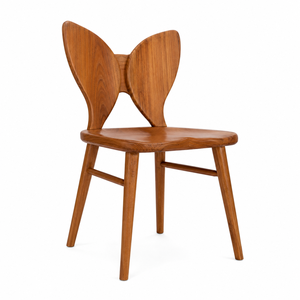 Silla de Comedor Escandinava de Madera de Teca Maciza con Respaldo en Forma de Mariposa |   Silla de Comedor Contemporánea Hecha a Mano |   Hogar Estable, Ecológico y Duradero - Product Image 2
