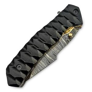 Cuchillo Plegable Táctico de Acero de Damasco Nordic Forge con Mango de Micarta y Funda, OEM/ODM Personalizado - Cuchillo de Bolsillo Tanto EDC para Caza - Product Image 6