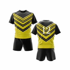 Men Orange Black Striped Soccer Jersey Set Short Sleeve Crew Neck Moisture Wicking 100% Polyester Men Rugby Uniform - Product Image 4