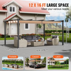 Pergola Retrattile da Esterno 3,6m x 4,8m con Tettoia in Alluminio, Pergola Moderna Parasole con Palo in Metallo - Product Image 5