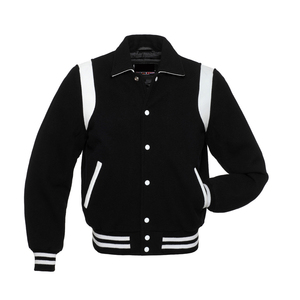 Veste universitaire noire pour homme avec blocs de couleur, manches en cuir PU bleu, boutons-pression, style baseball, veste de sport automne, vêtement d'extérieur tendance - Product Image 2
