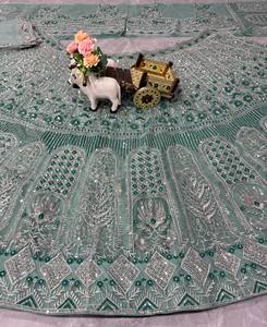 Luxury Sea <b>Green</b> <b>Net</b> Lehenga Choli Set Heavy Sequins Zari Embroidery Full Sleeve Indian Pakistani Winter Party Bridal Wedding - Product Image 6