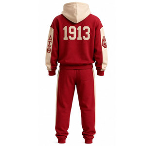 เดลต้า ซิกมา ทีต้า 1913 ชุดวอร์มมีฮู้ด สีแดง ผ้าฝ้าย ชุดลำลองแบบเต็มตัวพร้อมพิมพ์โลโก้ - Product Image 3