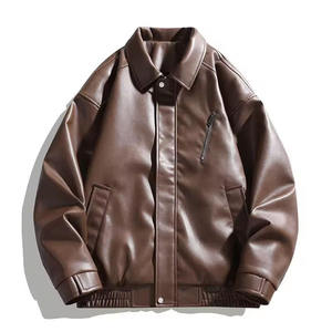 Chaqueta de cuero de oveja original al por mayor, chaqueta de cuero informal para hombre, color sólido, cálida, con forro de terciopelo, estilo motero. - Product Image 2