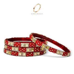 Fine Finish Kashmiri Bridal <b>Red</b> Glass Bangles Trendy Zirconia Gold Plated Wedding Festive Wear Wholesale Price - Product Image 1