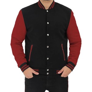 Veste universitaire unisexe à blocs de couleurs, patchwork, noir et rouge, fermeture éclair sur le devant, col en V, manteau décontracté d'automne - Product Image 1