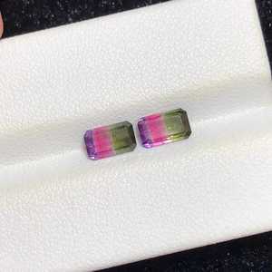 Par de turmalinas tricolor naturales raras, piedras sueltas con corte esmeralda para la fabricación de joyas y colección. - Product Image 1