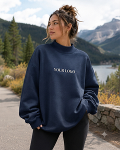 Women's Oversized Mockneck Sweatshirt Heavy Cotton Fleece Blank Clothing Brand Custom Production - Product Image 1