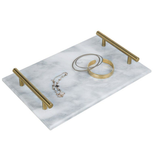 Plateau de service en marbre au look raffiné avec poignée en laiton doré, accessoire décoratif pour la maison, les mariages et les hôtels, plateaux en laiton et en marbre - Product Image 2