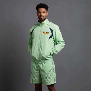 Top Quality 100% Nylon Men's Two Tone <b>Zip</b>-<b>Up</b> <b>Jacket</b> & Knee Length Shorts Piping Work Windproof Breathable Windbreaker Short Sets - Product Image 1