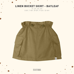 BOHOPANNA Linen Bucket <b>Skirt</b> Bayleaf Color Elastic Waist Pocket Mini <b>Skirt</b> Women's Casual All Seasons - Product Image 3