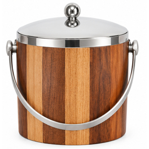 Luxury Striped Wood <b>Ice</b> Bucket with Stainless Steel Lid and Handle Double Wall Insulated Wine Champagne Chiller Container - Product Image 1