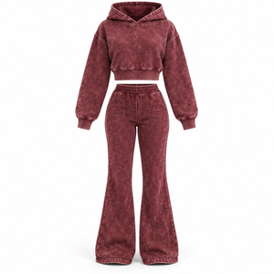 Übergroßer Damen Acid Wash Trainingsanzug Gewaschenes Sweatshirt Jogger-Set Weicher Baumwollstoff Bequeme Lose Passform Vintage Casual Sport - Product Image 1
