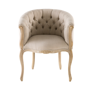 Fauteuil traditionnel en tissu capitonné avec pieds en bois courbés et dossier rond pour salon - Product Image 1