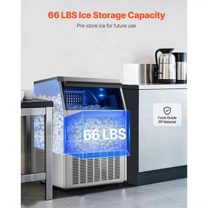 Macchina per il Ghiaccio Professionale da Cucina, Produzione 200 libbre/24H, Capacità di Stoccaggio 66 libbre, 108 Cubetti di Ghiaccio, 15 Minuti, Display Digitale LED - Product Image 3