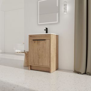 Mobile Bagno Freestanding Bianco con Lavabo in Ceramica da 24 Pollici e 2 Ante con Chiusura Ammortizzata Modello BVB02424IMO G BL9060B Imballaggio KD - Product Image 2