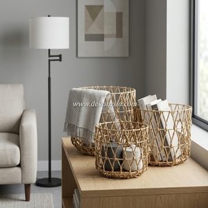 Fashionable 3-Piece Woven Banana Leaf Eco-Friendly Multifunction Shape Customizable <b>Storage</b> <b>Basket</b> Set Natural Style Home <b>Basket</b> - Product Image 5