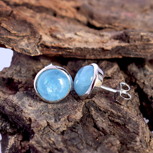 Pendientes de Plata de Ley 925 con Turquesa Redonda, Engaste Minimalista, Joyería Fina para Mujer, Uso Diario - Product Image 5