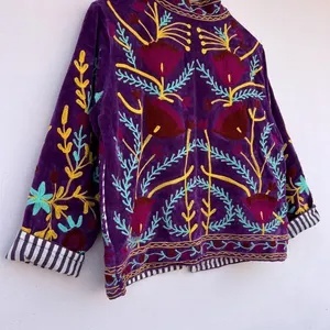 <b>Top</b> Product Wholesale Suzani Embroidered Velvet Jacket Women Short Winter <b>Coat</b> Button Bohemian Bomber Jacket Factory Price - Product Image 3