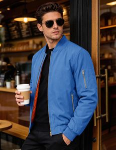 Bomber <b>Jacket</b> Men Custom Polyester <b>Zip</b> <b>Up</b> <b>Jacket</b> Lightweight Streetwear Wholesale Factory Supplier Fit Turn-down Collar - Product Image 2