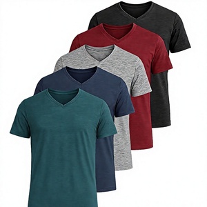 Men's V-Neck Solid Color Short Sleeve <b>T</b>-<b>Shirt</b> Regular Fit Casual Knitted Cotton Blend Teal Navy Gray Red Black <b>5</b>-<b>Pack</b> - Product Image 3