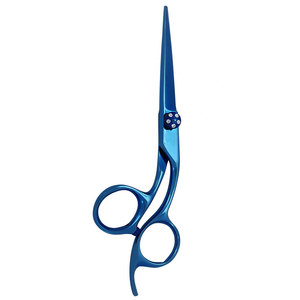 Ciseaux de barbier professionnels en acier inoxydable allemand pour droitiers, manche courbé bleu, accessoires de salon, qualité supérieure - Product Image 3