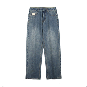 Jean long vintage pour femme, coupe droite ample, en denim brodé respirant, délavage moyen, style urbain, pour adolescentes - Product Image 2