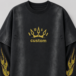 T-shirt Homme Personnalisé OEM en Coton Surdimensionné 300 Grammes, Lavage Acide, Impression Numérique, Double Couche, Manches Longues, Court, Effet Usé et Déchiré - Product Image 3