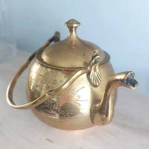 Vintage Brass Tea Kettle With <b>Lid</b> And Handle Floral Engraved Design Water <b>Pot</b> Kettles Metal Decorative Teapot - Product Image 1