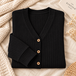 Women's Black Knitted <b>Cardigan</b> <b>Long</b> Sleeve V-Neck Button Closure Casual Solid Color <b>Long</b> Length Regular Fit All Seasons Wear - Product Image 5