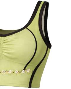 Ensemble jupe deux pièces vert clair personnalisé pour femme, haut court sans manches, mini-jupe taille haute avec bordure florale, tenue d'été extensible et tendance - Product Image 4