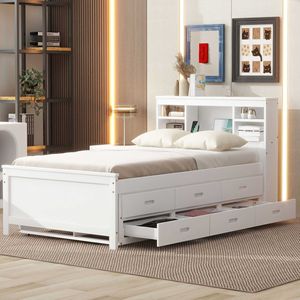 Letto a piattaforma singolo bianco con testiera contenitore, ricarica USB, letto estraibile e 3 cassetti - Product Image 2