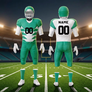Uniforme de Fútbol Americano Sublimado Personalizable con un Patrón Chevron Verde y Blanco Intenso, Pantalones y Calcetines a Juego - Product Image 6