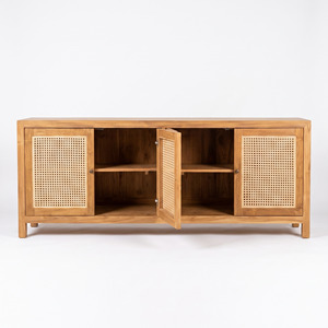 Teak Cane Buffet Cabinet 4 Door Natural Rattan <b>Sideboard</b> for Dining Room Hotel Resort Villa Furniture Manufacturer Indonesia - Product Image 4