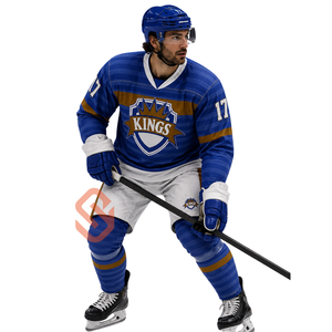 Jersey de Hockey sobre Hielo Personalizado, Uniforme de Equipo Sublimado, Franjas en los Hombros y Mangas, Nombre, Número, Escudo, Juvenil y Adulto - Product Image 1
