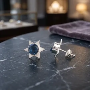 Pendientes de topacio azul de Londres hechos a mano en India con plata de ley 925 para mujeres y niñas. - Product Image 4