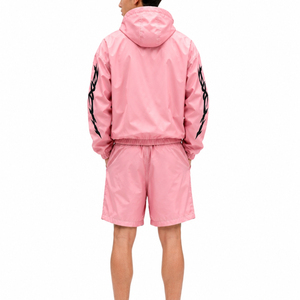 Men's <b>Reflective</b> High Visibility Windbreaker Set for Night <b>Running</b> with Hooded <b>Jacket</b> and Elastic Waist Shorts for Safety Sport - Product Image 3