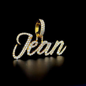 Colgante Hiphop VVS Mossanite, letra personalizada, plata 925 con chapado en oro de 14K, colgante de nombre de 4 a 7 letras con moissanita VVS - Product Image 3
