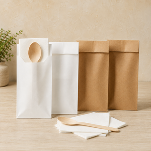 Custom <b>Biodegradable</b> Eco-Friendly Cutlery <b>Paper</b> Bags for Fork Spoon Knife Natural Kraft Brown <b>Paper</b> Pocket Sleeves Restaurants - Product Image 2